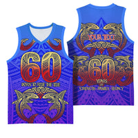 Personalized Polynesian 60th Birthday Basketball Jersey Polynesian Tribal Art Vintage Ocean Pattern