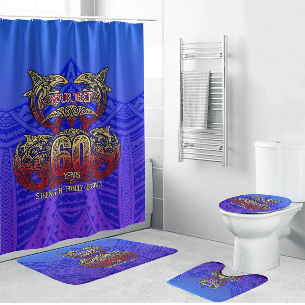 Personalized Polynesian 60th Birthday Bathroom Set Polynesian Tribal Art Vintage Ocean Pattern TS04 Bathroom Set (4 pcs) Blue Yellow - Polynesian Pride
