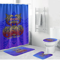 Personalized Polynesian 60th Birthday Bathroom Set Polynesian Tribal Art Vintage Ocean Pattern TS04 Bathroom Set (4 pcs) Blue Yellow - Polynesian Pride
