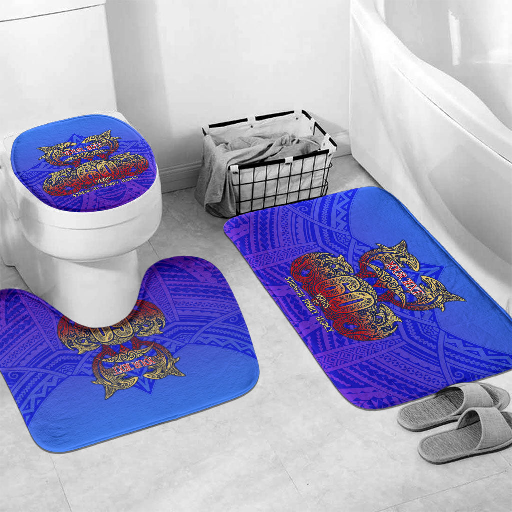 Personalized Polynesian 60th Birthday Bathroom Set Polynesian Tribal Art Vintage Ocean Pattern TS04 Mat Set Only (3 pcs) One Size Blue Yellow - Polynesian Pride