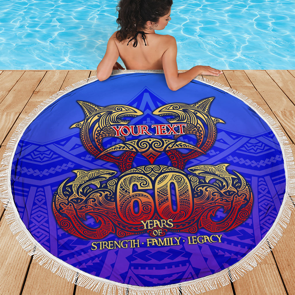 Personalized Polynesian 60th Birthday Beach Blanket Polynesian Tribal Art Vintage Ocean Pattern