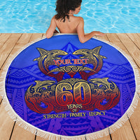 Personalized Polynesian 60th Birthday Beach Blanket Polynesian Tribal Art Vintage Ocean Pattern
