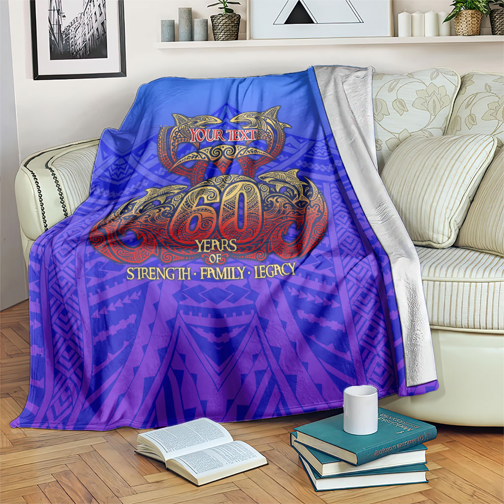 Personalized Polynesian 60th Birthday Blanket Polynesian Tribal Art Vintage Ocean Pattern