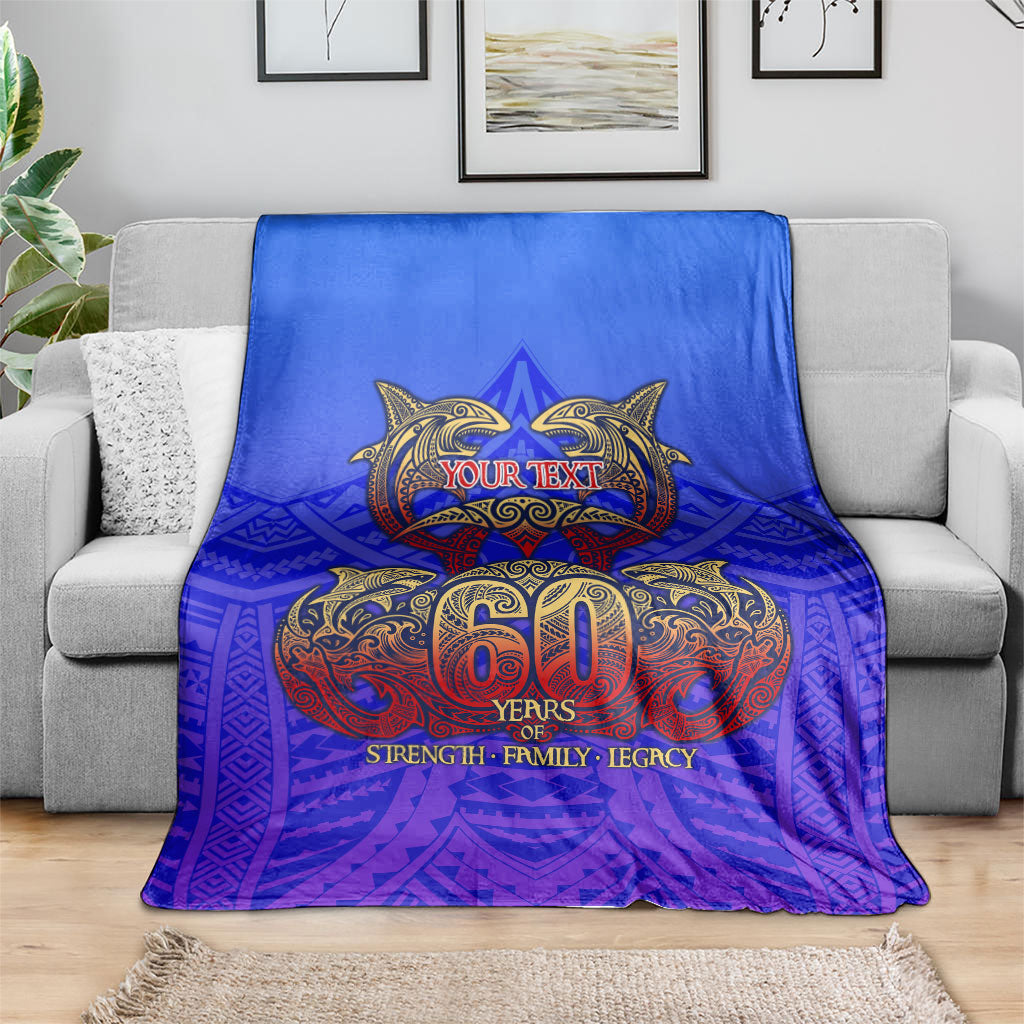 Personalized Polynesian 60th Birthday Blanket Polynesian Tribal Art Vintage Ocean Pattern