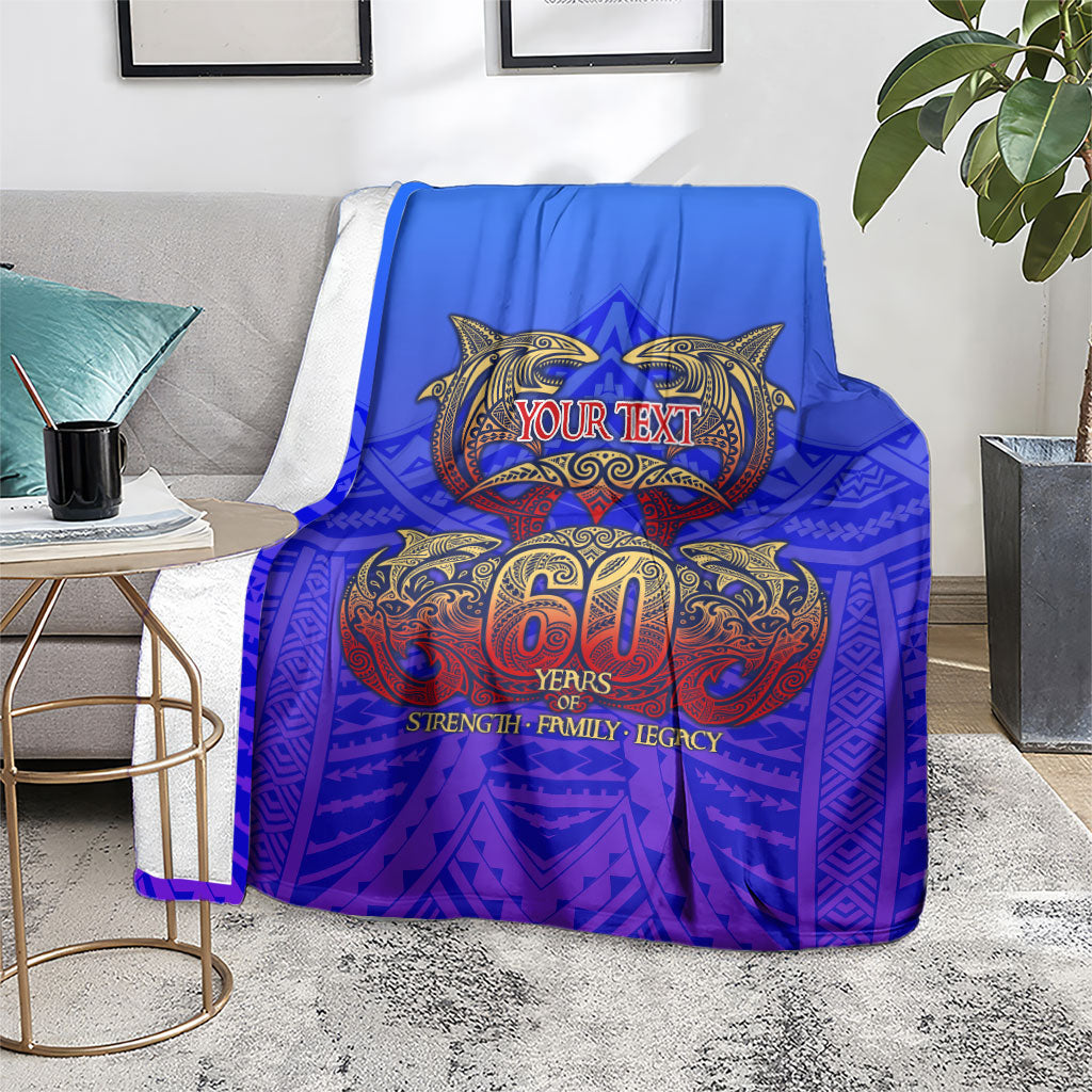 Personalized Polynesian 60th Birthday Blanket Polynesian Tribal Art Vintage Ocean Pattern