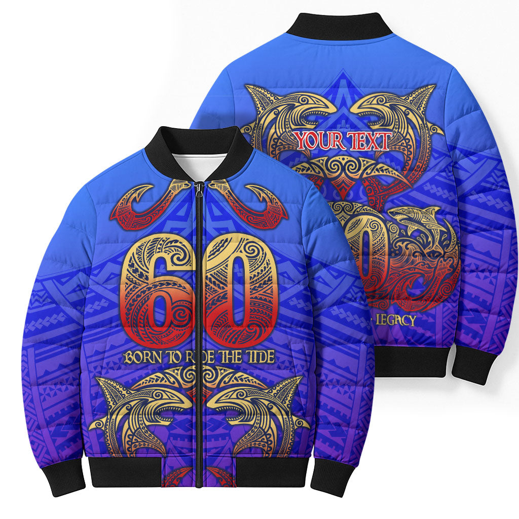 Personalized Polynesian 60th Birthday Bomber Puffer Jacket Polynesian Tribal Art Vintage Ocean Pattern TS04 - Polynesian Pride
