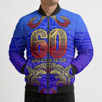 Personalized Polynesian 60th Birthday Bomber Puffer Jacket Polynesian Tribal Art Vintage Ocean Pattern TS04 - Polynesian Pride