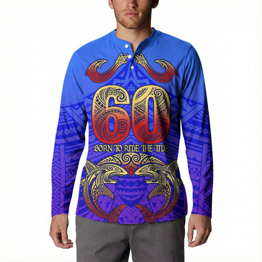Personalized Polynesian 60th Birthday Button Sweatshirt Polynesian Tribal Art Vintage Ocean Pattern TS04 - Polynesian Pride