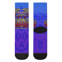 Personalized Polynesian 60th Birthday Crew Socks Polynesian Tribal Art Vintage Ocean Pattern TS04 - Polynesian Pride