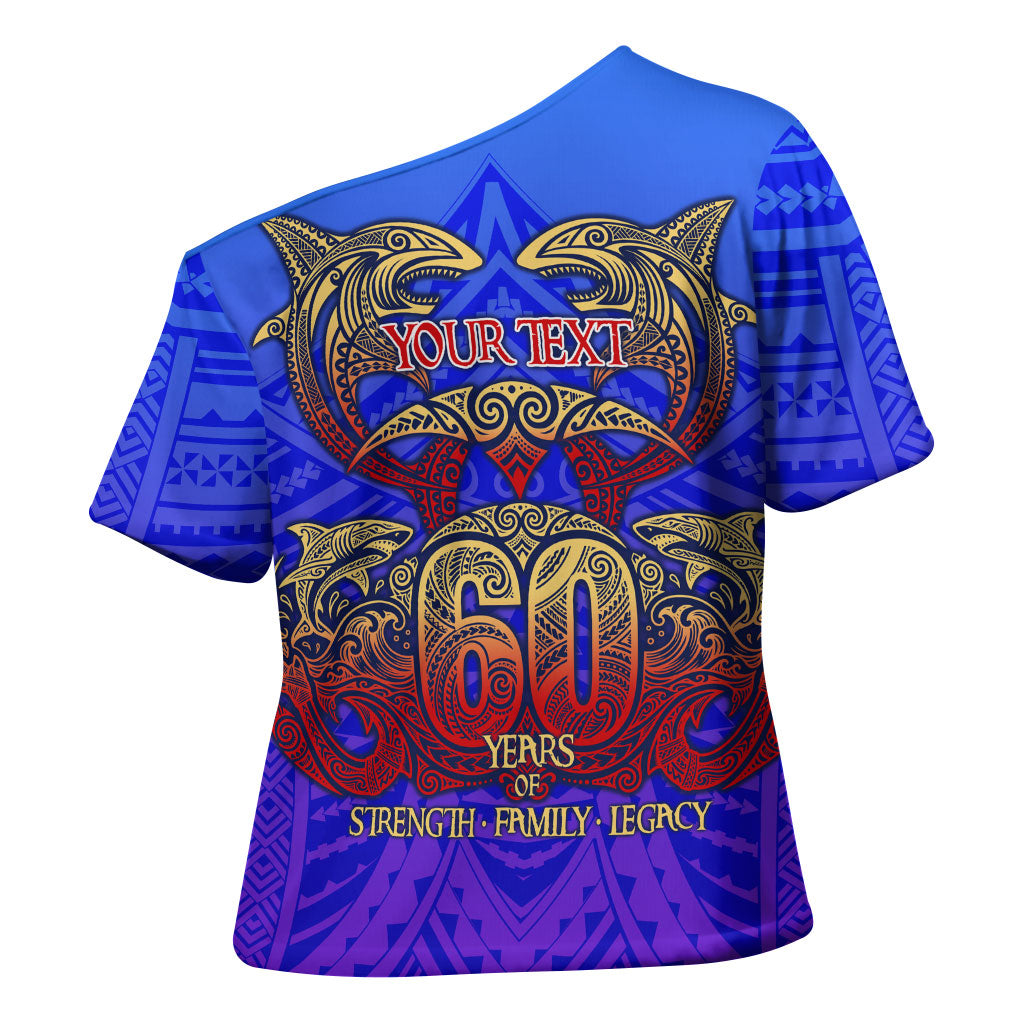 Personalized Polynesian 60th Birthday Cross Shoulder Shirt Polynesian Tribal Art Vintage Ocean Pattern