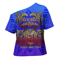 Personalized Polynesian 60th Birthday Cross Shoulder Shirt Polynesian Tribal Art Vintage Ocean Pattern