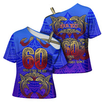 Personalized Polynesian 60th Birthday Cross Shoulder Shirt Polynesian Tribal Art Vintage Ocean Pattern