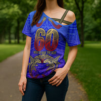 Personalized Polynesian 60th Birthday Cross Shoulder Shirt Polynesian Tribal Art Vintage Ocean Pattern