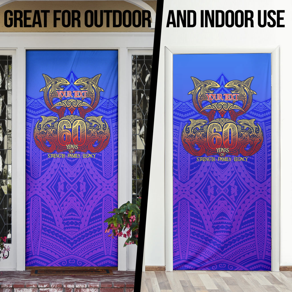 Personalized Polynesian 60th Birthday Door Cover Polynesian Tribal Art Vintage Ocean Pattern