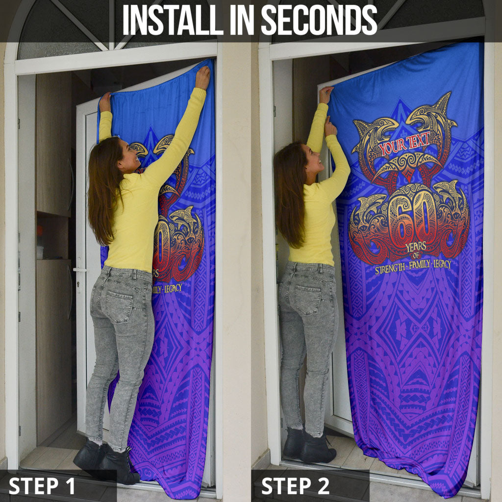 Personalized Polynesian 60th Birthday Door Cover Polynesian Tribal Art Vintage Ocean Pattern