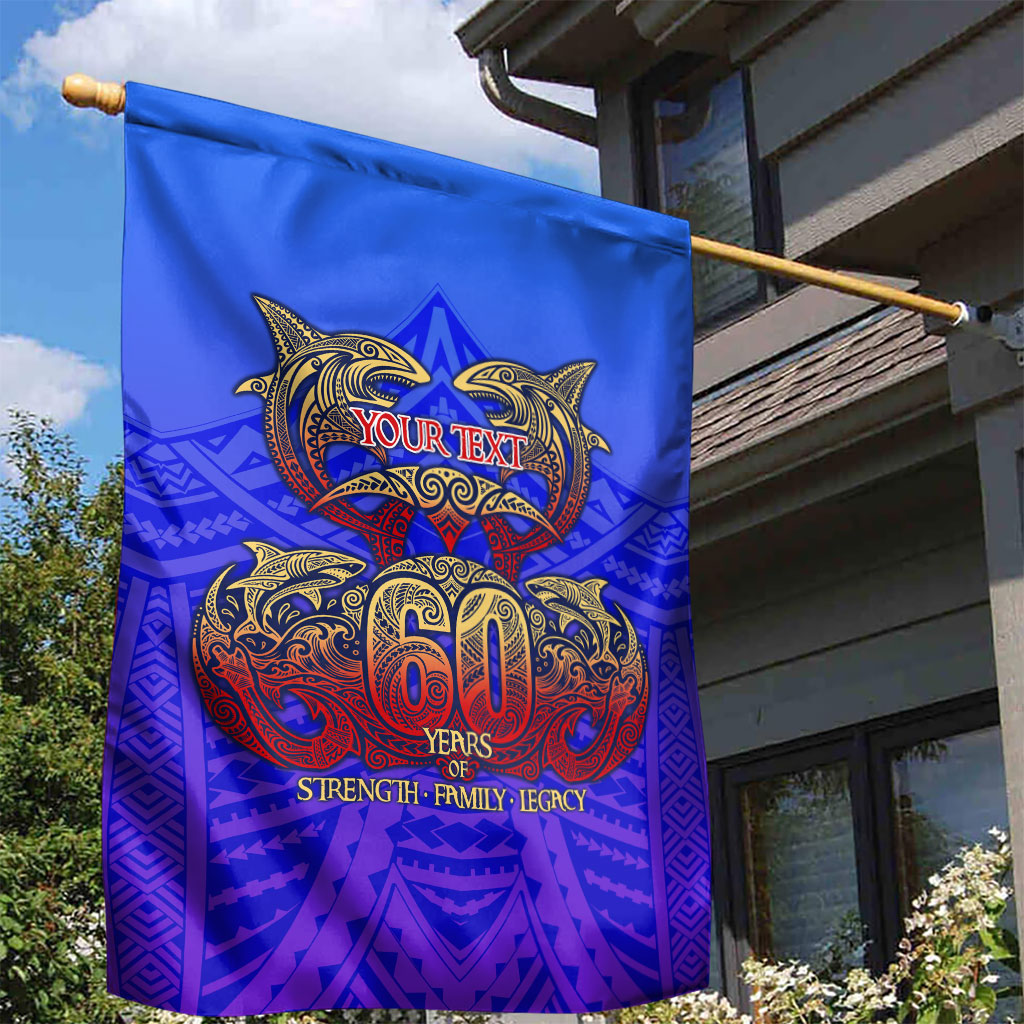 Personalized Polynesian 60th Birthday Garden Flag Polynesian Tribal Art Vintage Ocean Pattern
