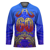 Personalized Polynesian 60th Birthday Hockey Jersey Polynesian Tribal Art Vintage Ocean Pattern TS04 Unisex Blue Yellow - Polynesian Pride
