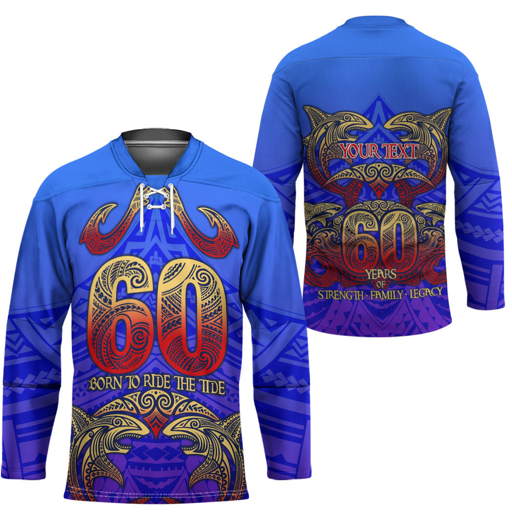 Personalized Polynesian 60th Birthday Hockey Jersey Polynesian Tribal Art Vintage Ocean Pattern TS04 - Polynesian Pride