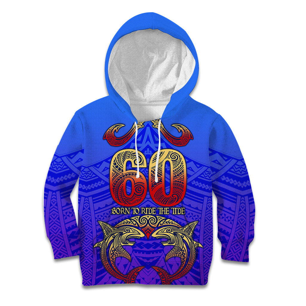 Personalized Polynesian 60th Birthday Kid Hoodie Polynesian Tribal Art Vintage Ocean Pattern TS04 Hoodie Blue Yellow - Polynesian Pride
