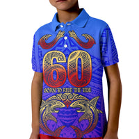 Personalized Polynesian 60th Birthday Kid Polo Shirt Polynesian Tribal Art Vintage Ocean Pattern TS04 Kid Blue Yellow - Polynesian Pride
