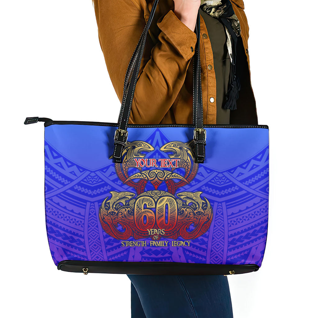 Personalized Polynesian 60th Birthday Leather Tote Bag Polynesian Tribal Art Vintage Ocean Pattern
