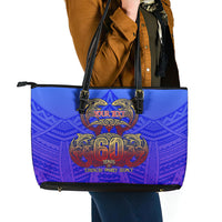 Personalized Polynesian 60th Birthday Leather Tote Bag Polynesian Tribal Art Vintage Ocean Pattern