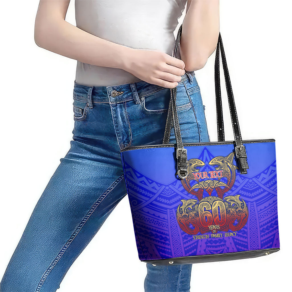 Personalized Polynesian 60th Birthday Leather Tote Bag Polynesian Tribal Art Vintage Ocean Pattern