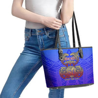 Personalized Polynesian 60th Birthday Leather Tote Bag Polynesian Tribal Art Vintage Ocean Pattern