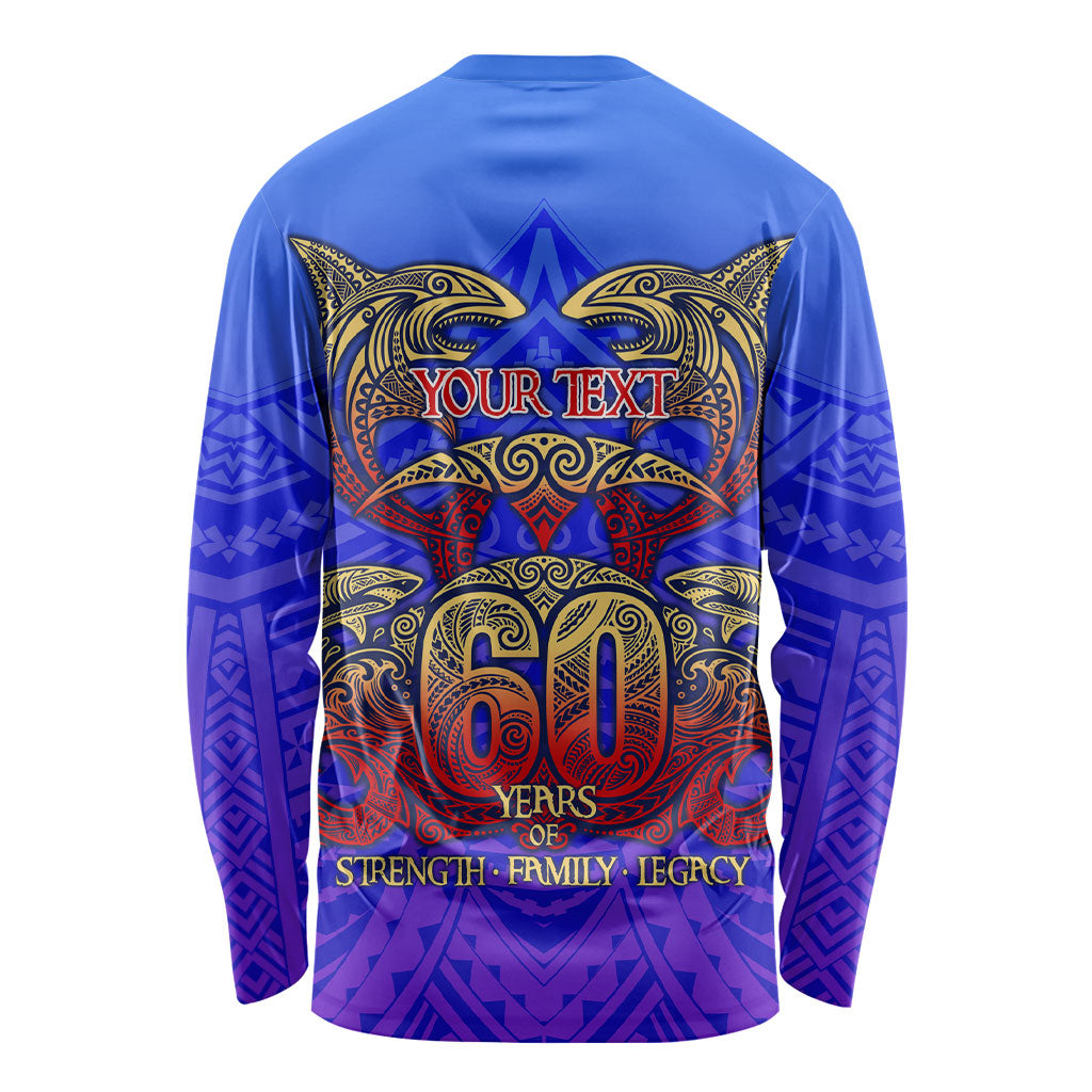 Personalized Polynesian 60th Birthday Long Sleeve Shirt Polynesian Tribal Art Vintage Ocean Pattern