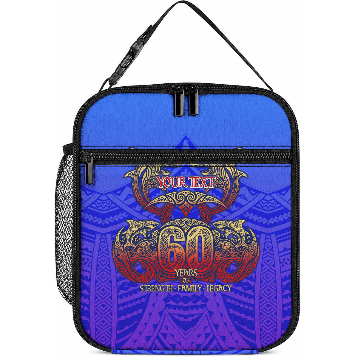 Personalized Polynesian 60th Birthday Lunch Bag Polynesian Tribal Art Vintage Ocean Pattern TS04 10.2 × 8.3 × 4.3 inch Blue Yellow - Polynesian Pride