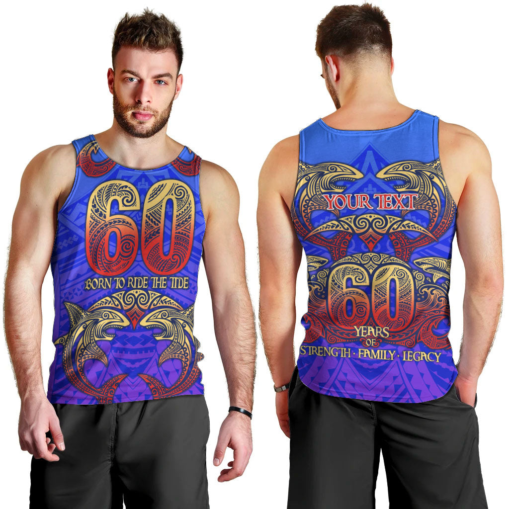Personalized Polynesian 60th Birthday Men Tank Top Polynesian Tribal Art Vintage Ocean Pattern