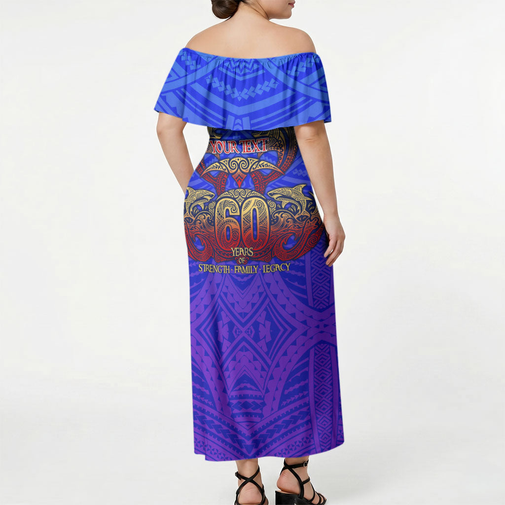Personalized Polynesian 60th Birthday Off Shoulder Maxi Dress Polynesian Tribal Art Vintage Ocean Pattern