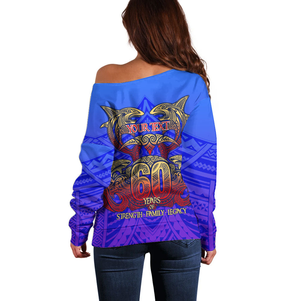 Personalized Polynesian 60th Birthday Off Shoulder Sweater Polynesian Tribal Art Vintage Ocean Pattern TS04 - Polynesian Pride