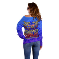 Personalized Polynesian 60th Birthday Off Shoulder Sweater Polynesian Tribal Art Vintage Ocean Pattern TS04 - Polynesian Pride