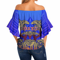 Personalized Polynesian 60th Birthday Off Shoulder Wrap Waist Top Polynesian Tribal Art Vintage Ocean Pattern TS04 - Polynesian Pride