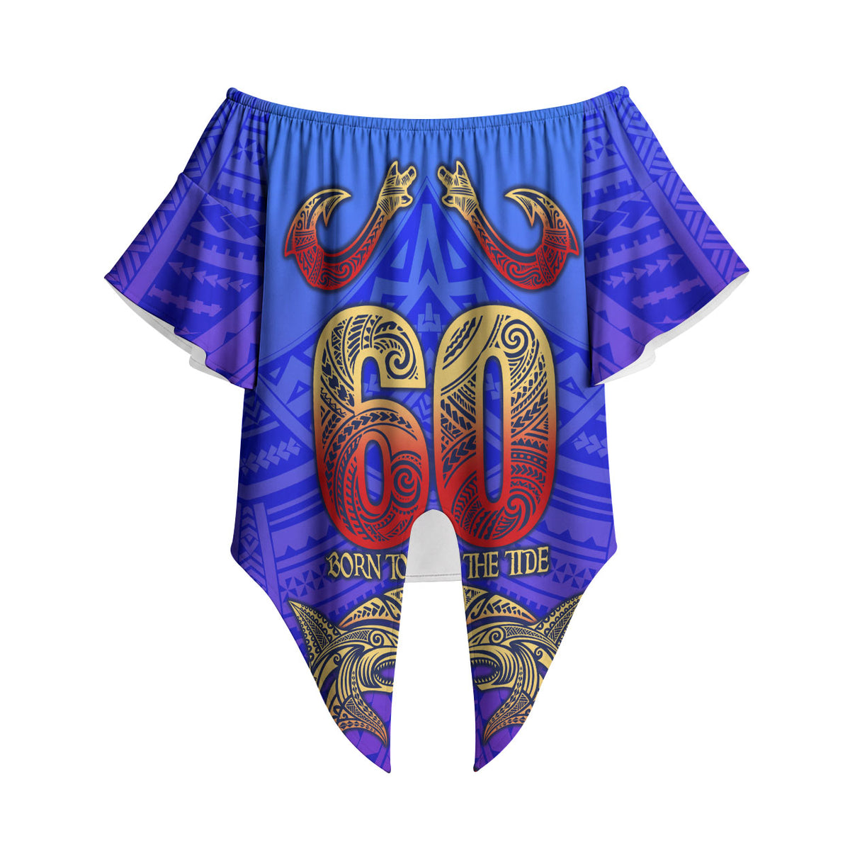 Personalized Polynesian 60th Birthday Off Shoulder Wrap Waist Top Polynesian Tribal Art Vintage Ocean Pattern TS04 - Polynesian Pride
