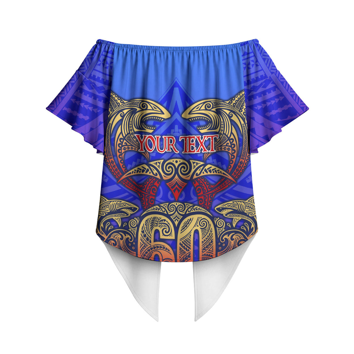 Personalized Polynesian 60th Birthday Off Shoulder Wrap Waist Top Polynesian Tribal Art Vintage Ocean Pattern TS04 - Polynesian Pride