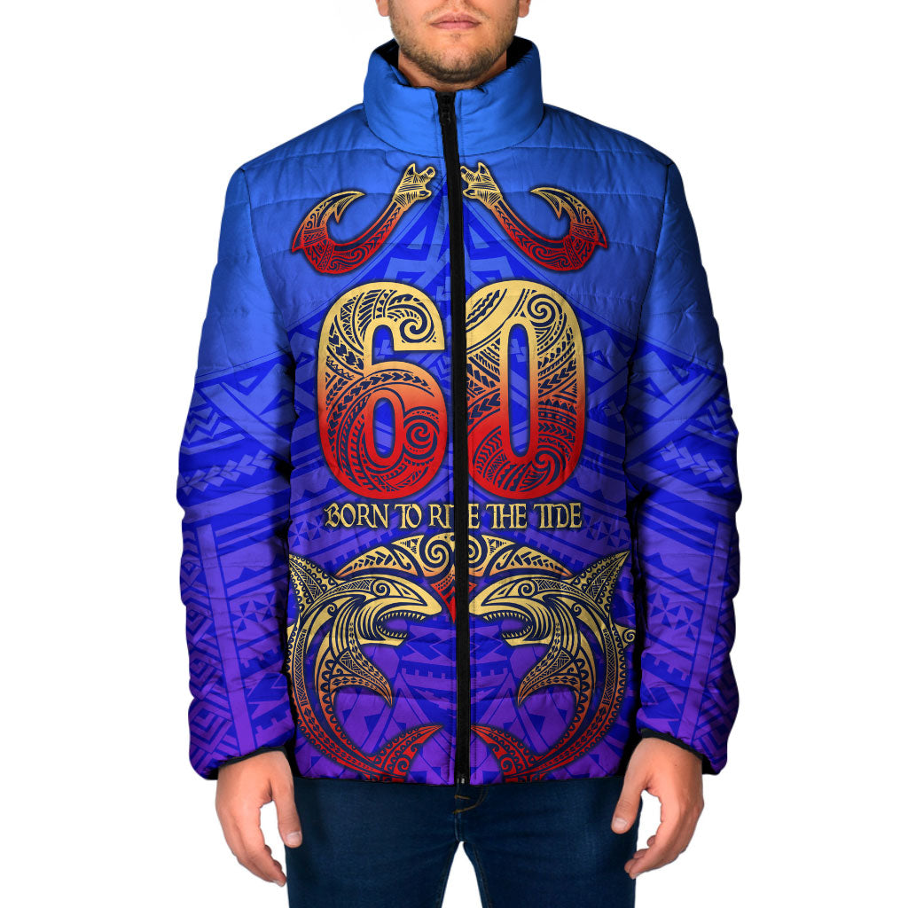 Personalized Polynesian 60th Birthday Padded Jacket Polynesian Tribal Art Vintage Ocean Pattern