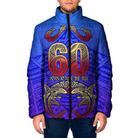 Personalized Polynesian 60th Birthday Padded Jacket Polynesian Tribal Art Vintage Ocean Pattern