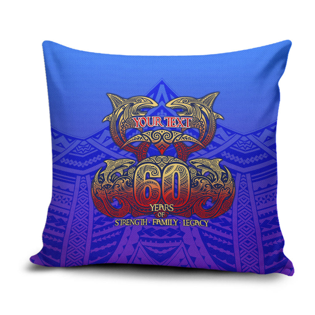 Personalized Polynesian 60th Birthday Pillow Cover Polynesian Tribal Art Vintage Ocean Pattern TS04 Blue Yellow - Polynesian Pride