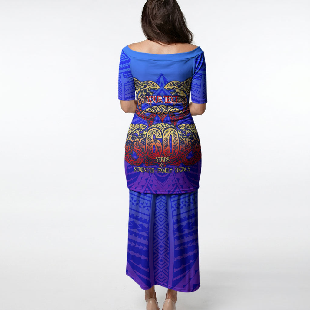 Personalized Polynesian 60th Birthday Puletasi Polynesian Tribal Art Vintage Ocean Pattern
