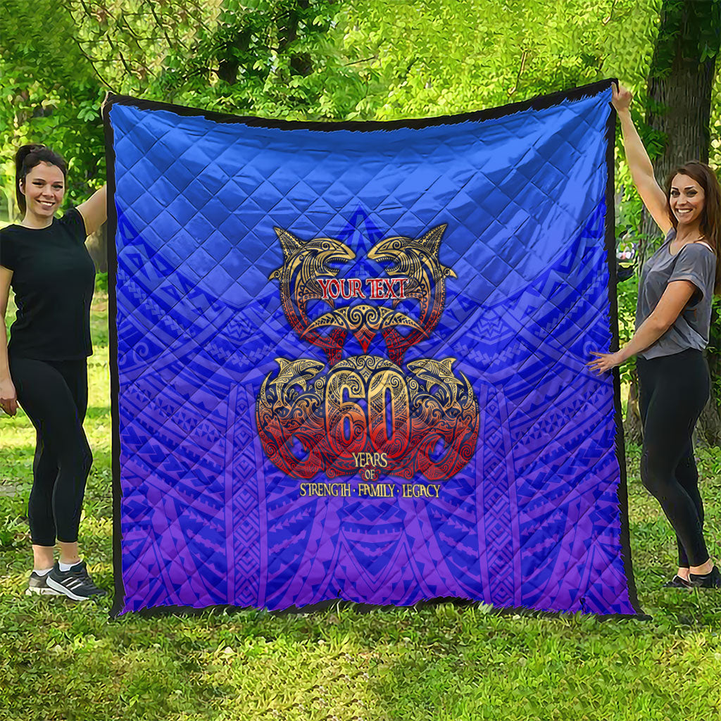 Personalized Polynesian 60th Birthday Quilt Polynesian Tribal Art Vintage Ocean Pattern