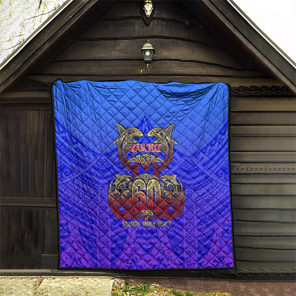 Personalized Polynesian 60th Birthday Quilt Polynesian Tribal Art Vintage Ocean Pattern
