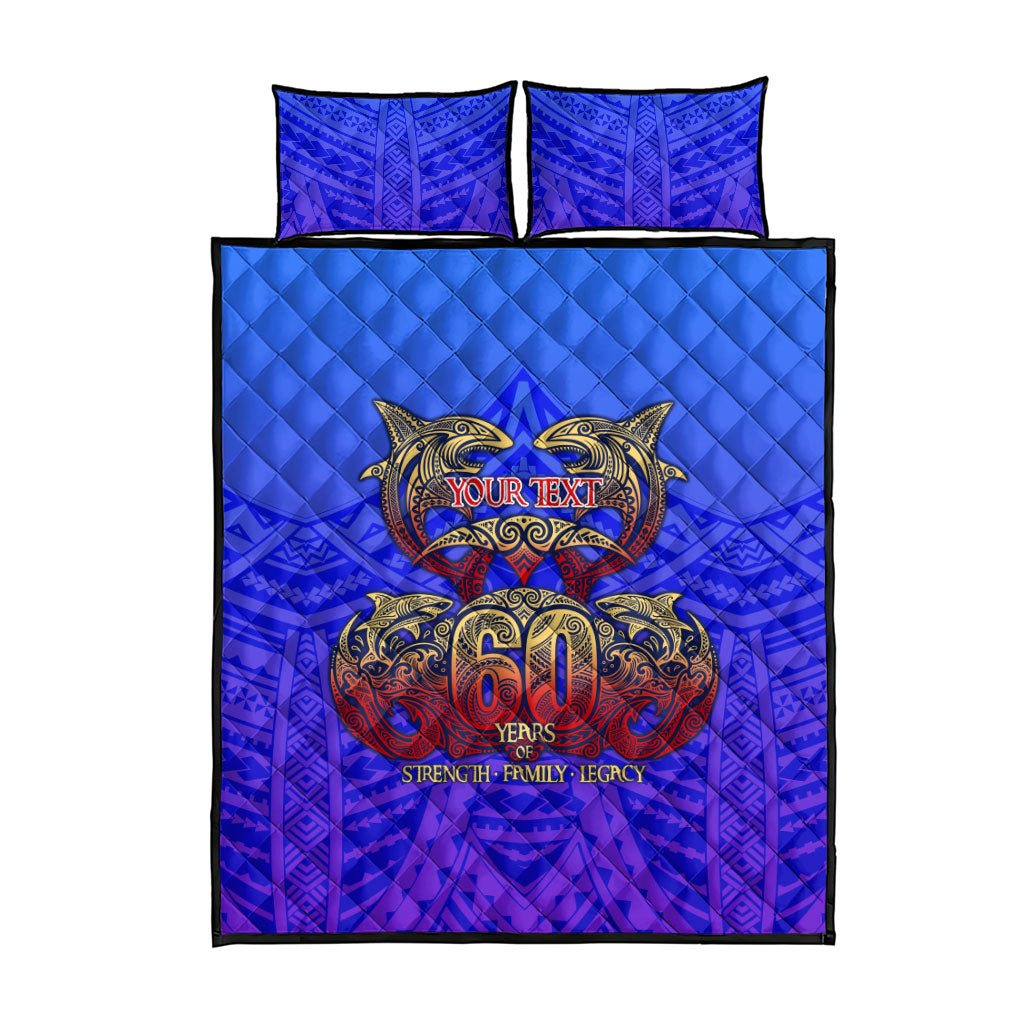 Personalized Polynesian 60th Birthday Quilt Bed Set Polynesian Tribal Art Vintage Ocean Pattern