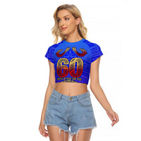 Personalized Polynesian 60th Birthday Raglan Cropped T Shirt Polynesian Tribal Art Vintage Ocean Pattern TS04 Female Blue Yellow - Polynesian Pride