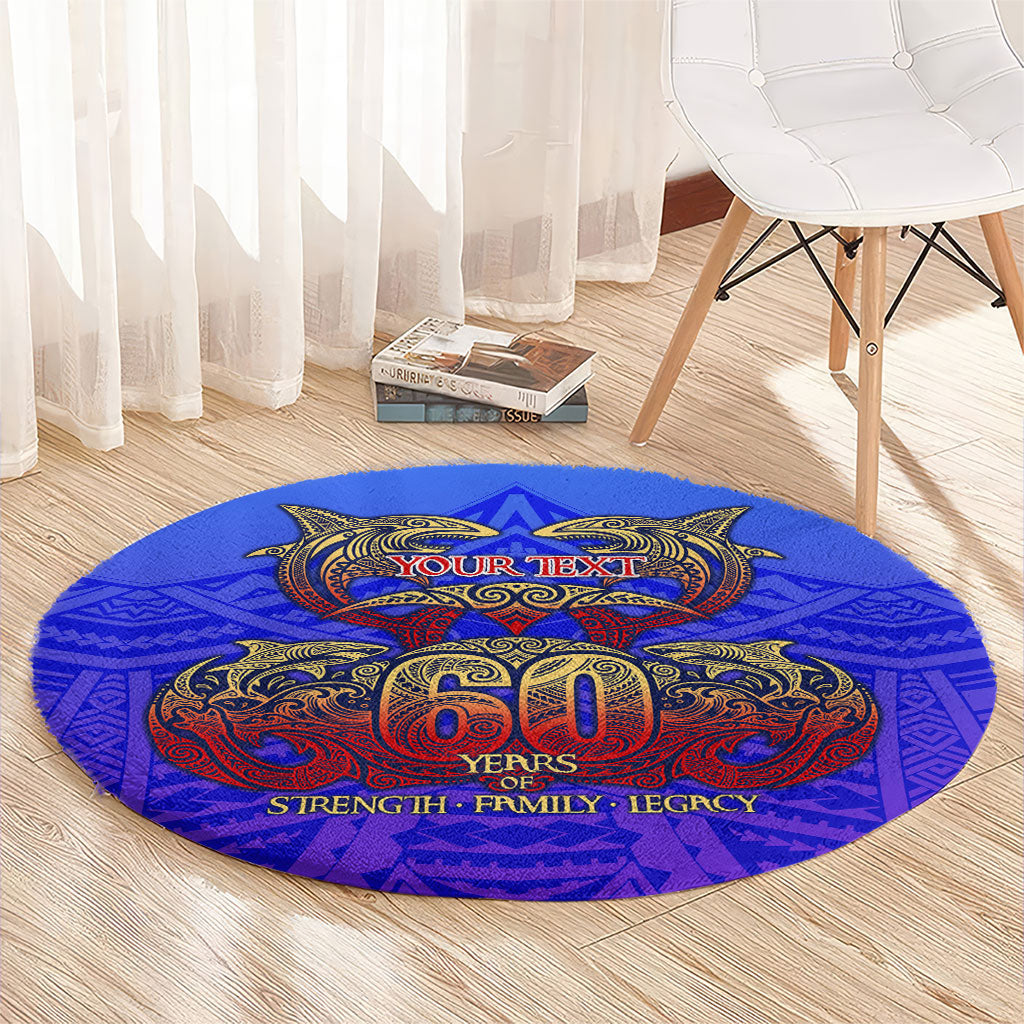Personalized Polynesian 60th Birthday Round Carpet Polynesian Tribal Art Vintage Ocean Pattern
