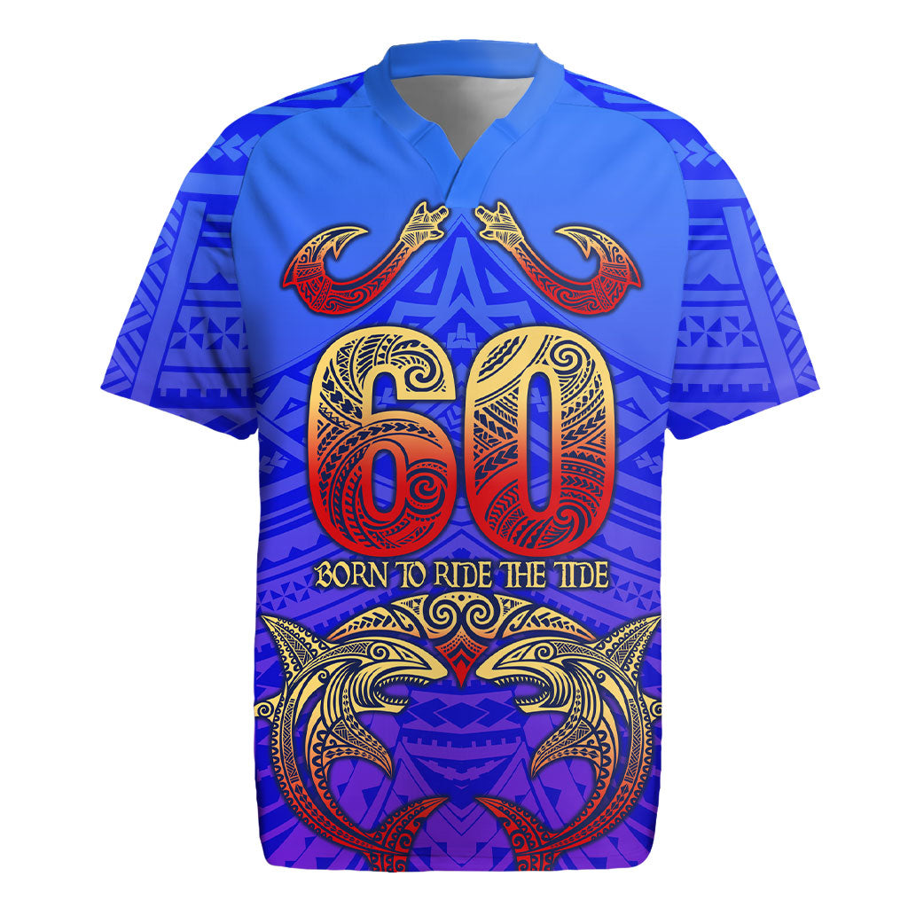 Personalized Polynesian 60th Birthday Rugby Jersey Polynesian Tribal Art Vintage Ocean Pattern