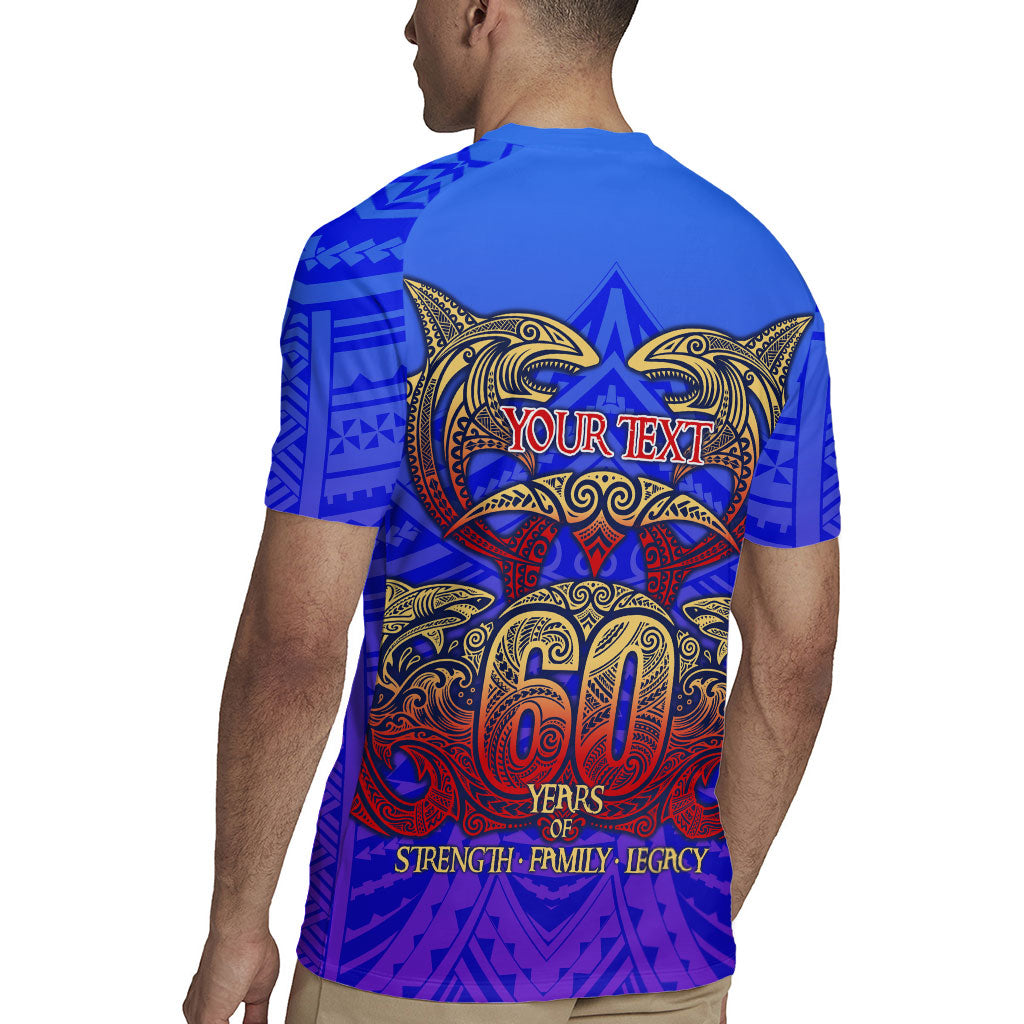 Personalized Polynesian 60th Birthday Rugby Jersey Polynesian Tribal Art Vintage Ocean Pattern