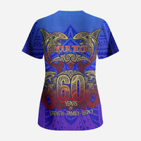 Personalized Polynesian 60th Birthday Scrub Top Polynesian Tribal Art Vintage Ocean Pattern TS04 - Polynesian Pride