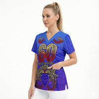 Personalized Polynesian 60th Birthday Scrub Top Polynesian Tribal Art Vintage Ocean Pattern TS04 - Polynesian Pride